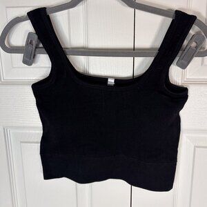 Alexander Jane Plus Size 1X/2X Black Ribbed Crop Tank Top | Padded